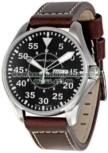 Hamilton H64611535 Khaki King Pilot Black Watch with Brown Leather Band-hangxachtayshop Hamilton H64611535 Khaki King Pilot Black Watch with Brown Leather Band-hangxachtayshop