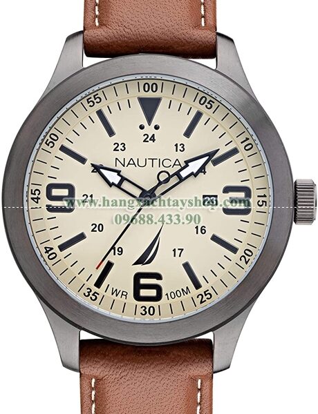 Nautica Point Loma Stainless Steel Japanese Quartz Watch with Leather Strap-hangxachtayshop
